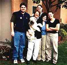 Kevin, Dave, Nina (holding their wonderful dog), Rebecca, and Michelle, LaJolla, CA, 2/2000 (8KB/67KB)