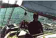 Kevin at the helm of our favorite Charter Sailer on Vancouver Island. (33KB/141KB)