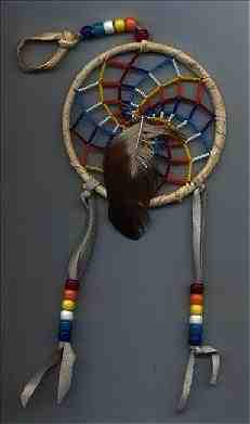 Fancy Beaded Dream Catcher. Obtained at Stewart Indian School Reunion early 1990's (6KB/50KB)