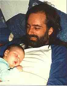 Kevin at 2 mos & 3 days, asleep on "Uncle" Art Peterson; 10/81 (9KB/99KB)